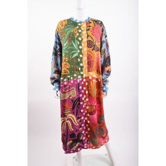 Farm Rio Womans Earth Rainbow Shirt Dress Midi Chemise Sz S Multicolor Midi NWT - Picture 1 of 6